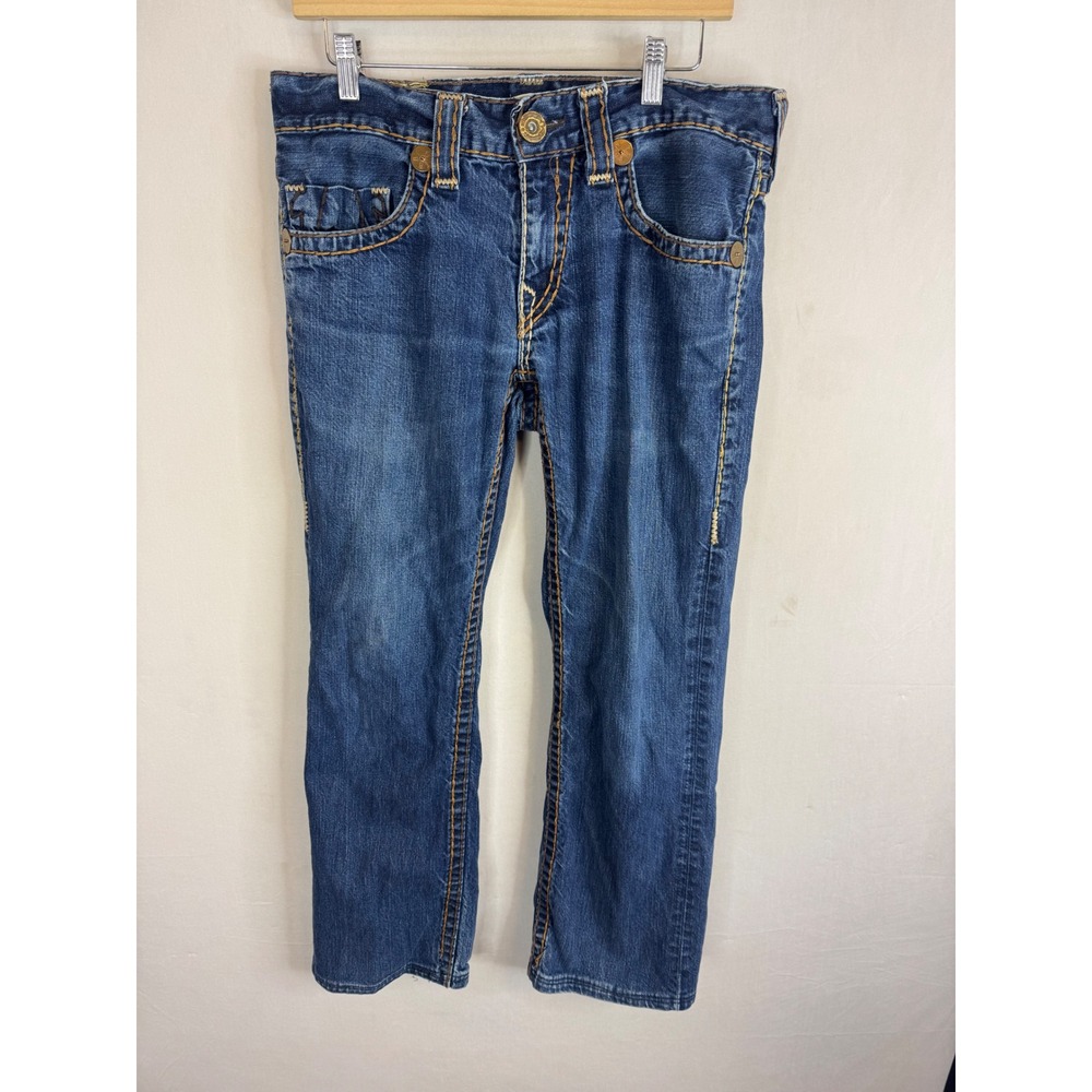 True Religion Brand Jeans Mens 31X30 Blue Denim Straight Leg Contrast Stitch USA